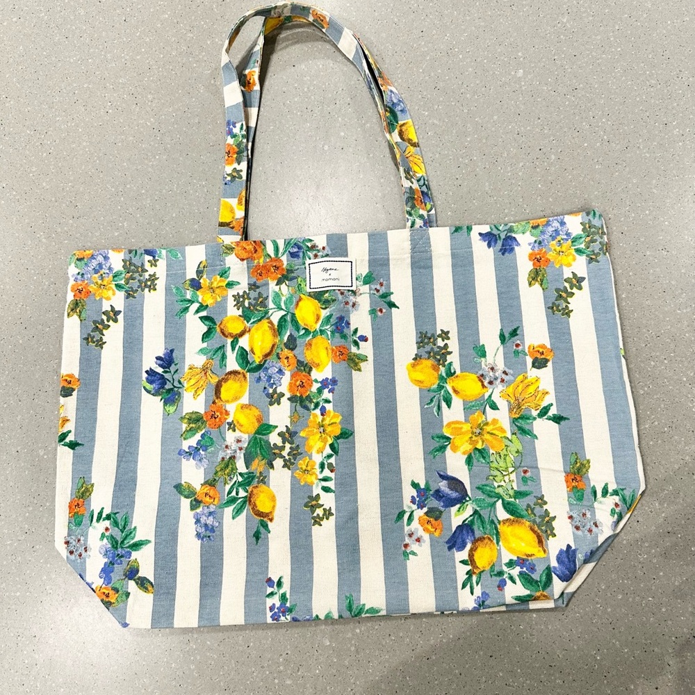 Sezane Floral Striped Tote Bag